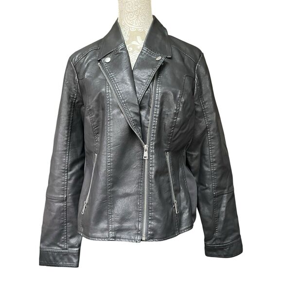 Baccini Jackets & Blazers - Baccini Sz XL Plus Black Moto Jacket Faux Leather Studded Punk Biker Grunge Rock